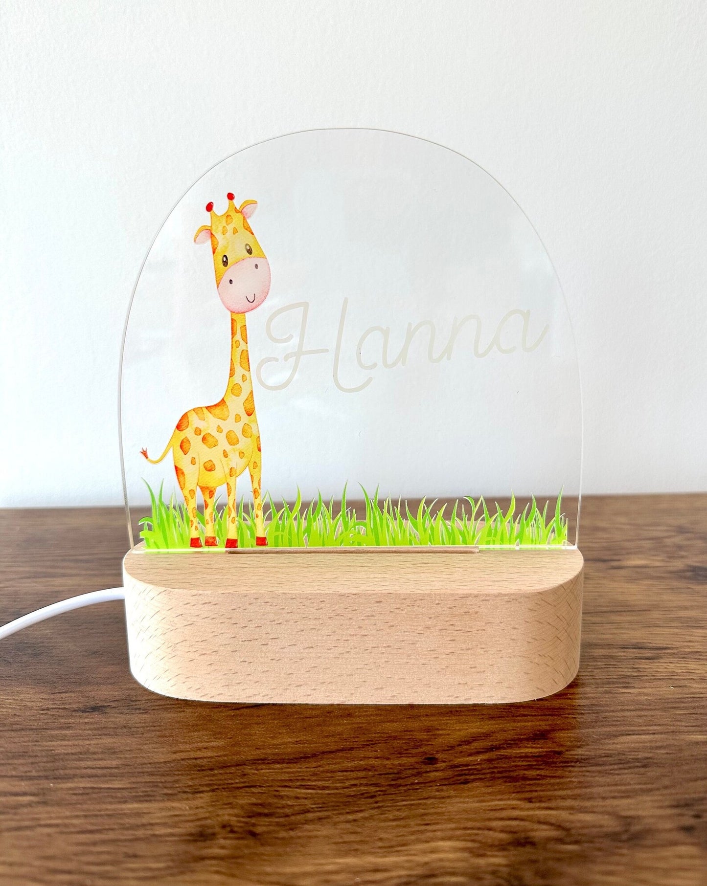 Personalisierts Nachtlicht mit Giraffenmotiv, Babygeschenk Geburt, Taufe, Geburtstag, Nachtlicht, leuchtendes Tiermotiv