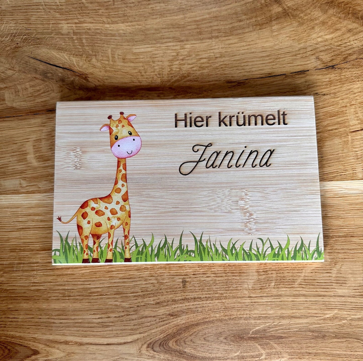 Personalisiertes Frühstücksbrettchen Bambusholz, Giraffe